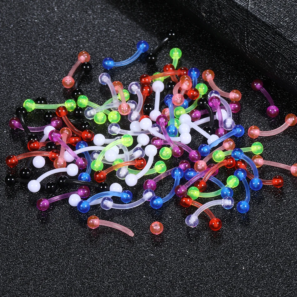 Акриловые серьги для пирсинга бровей 80 шт./лот с шариками 3 мм изогнутая штанга