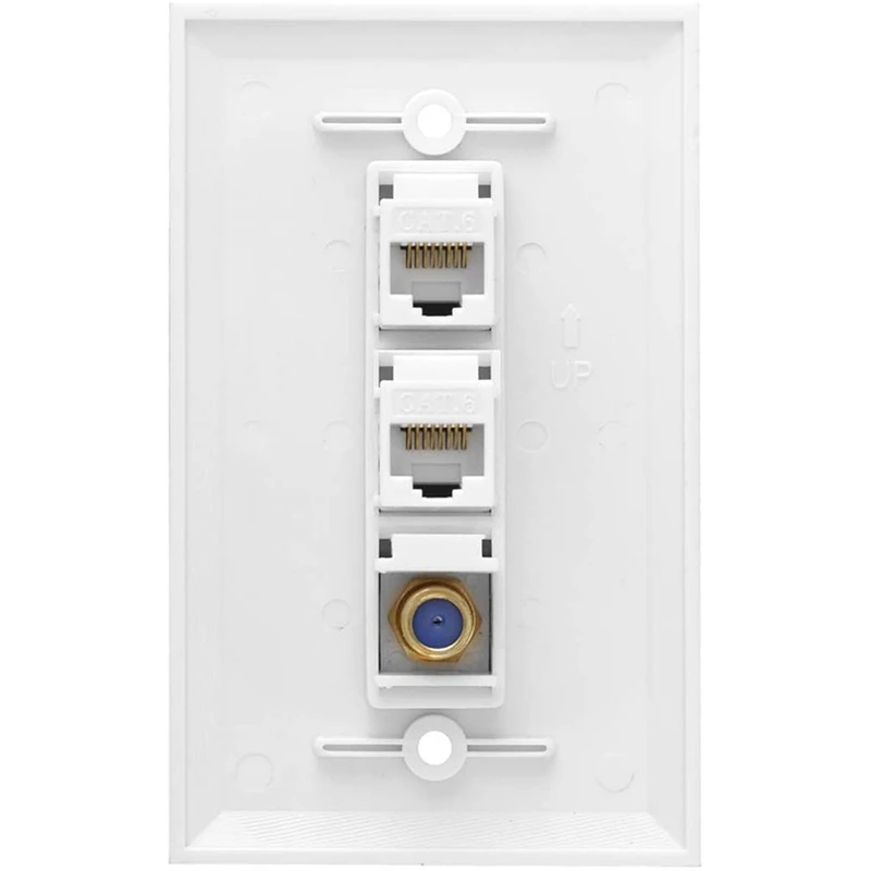 

3X Ethernet Coax Wall Plate,2 Port Cat6 RJ45 Keystone And 1 Port F Type Connector Coax Keystone Female To Female