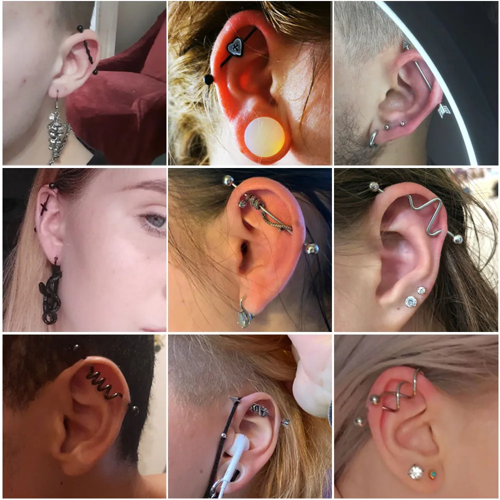 

1Pcs Surgical Steel Punk Snake Industrial Barbell Ring Arrow Cone Straight Barbell Ring Cartilage Earring Helix Body Jewelry