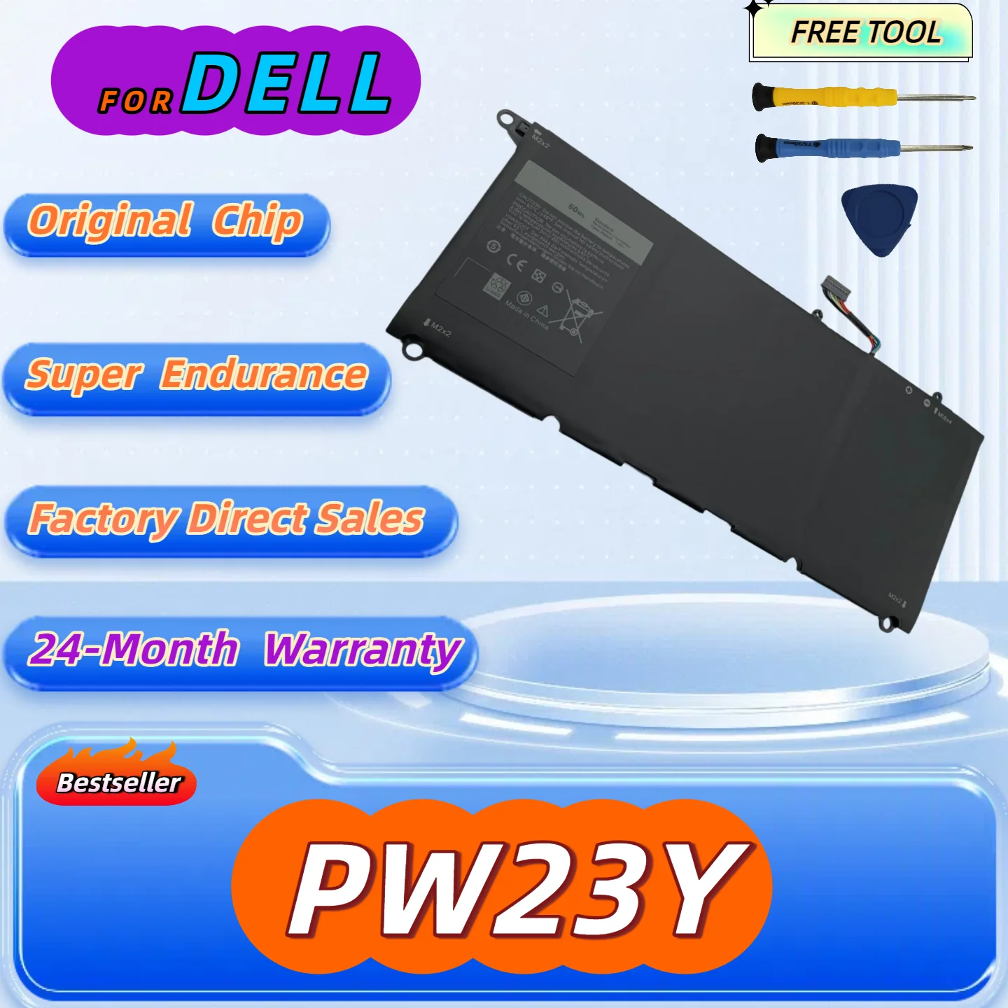Фото PW23Y Laptop Battery For DELL XPS 13 9360 Series RNP72 TP1GT P54G Free Tool + 24M Warranty №1