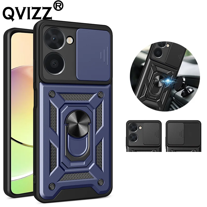 

Slide Camera Lens Case for Oppo Realme C33 RMX3624 Car Magnetic Ring Holder Armor Shockproof Luxury Phone Cover OppoRealmeC33