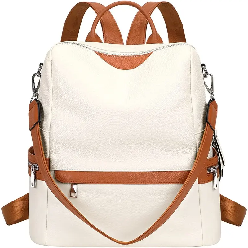 

Women Real Backpack Purse Elegant Ladies Shoulder Bag S80 Beige/Brown