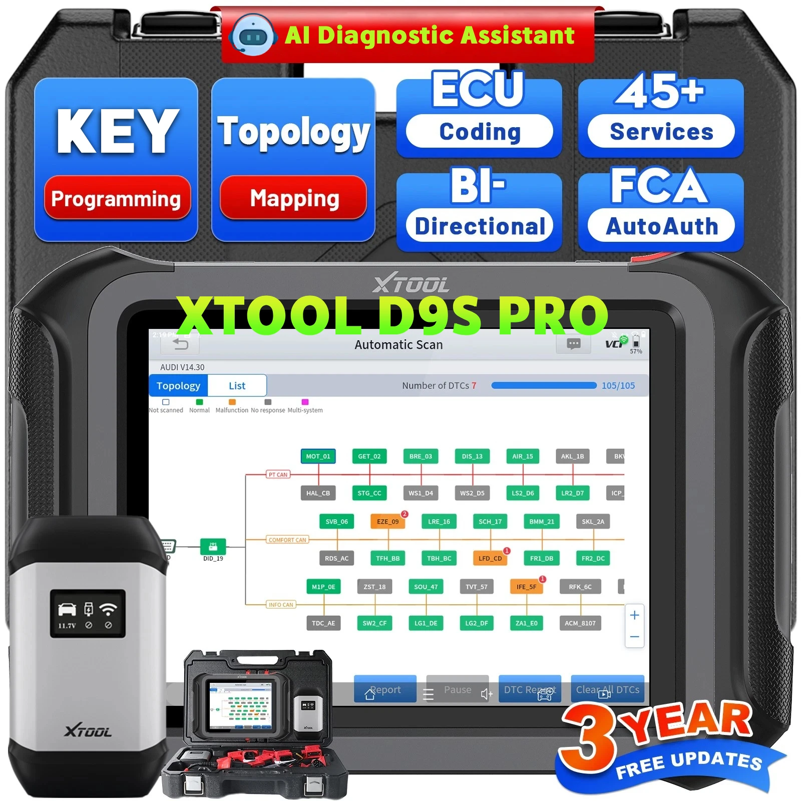 Фото Диагностический сканер XTOOL D9S Pro для автомобилей, программатор ЭБУ, устройство для полной диагностики всех систем автомобилей, доставка со склада в США №1
