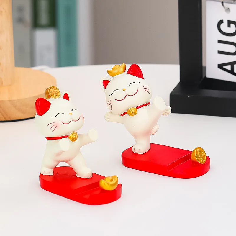 Lucky cat  Home Decoration Statues Cartoon Resin  Phone Holder Tablets Desk Sucker Support