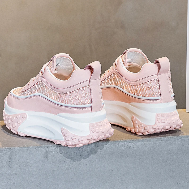 2023 Air Mesh Fashion Genuine Leather Comfy High Brand Breathable Shoes Chunky Sneaker Spring Summer Platform Women Wedge Shoes