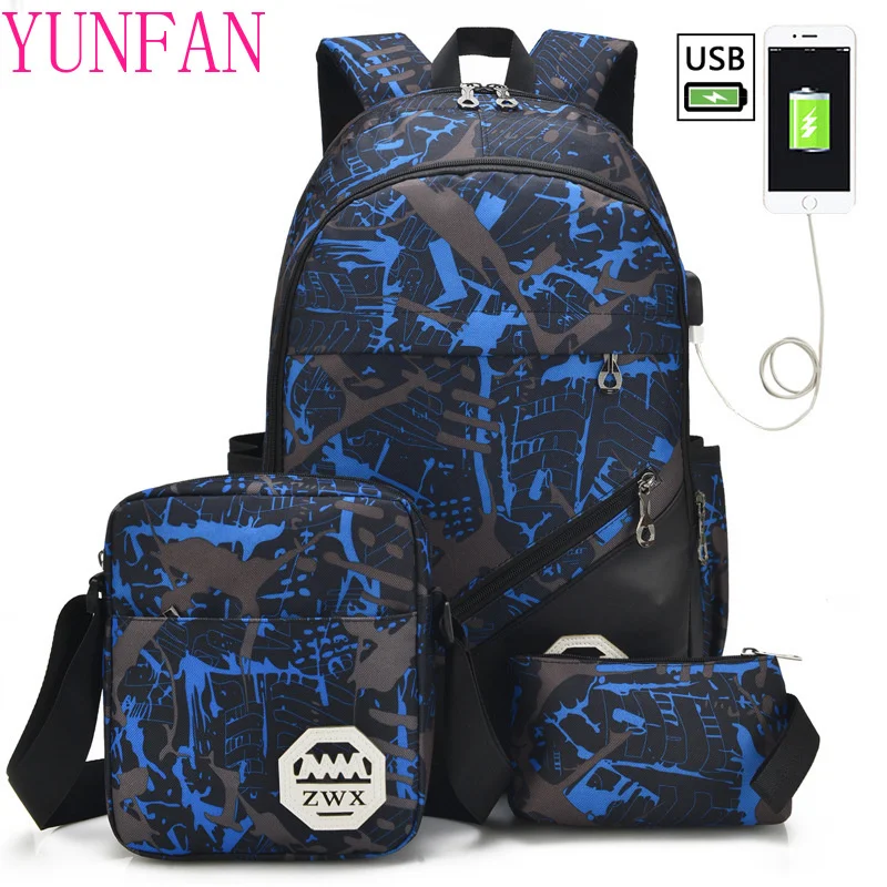 

3 Piece Set of Middle Student School Bag Trend Junior High College Backpack Leisure Bags Boys Schoolbags Kids Waterproof