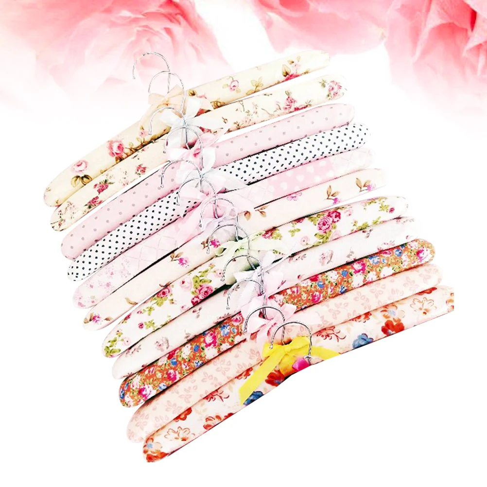 

10 Pcs Wooden Hanger Women's Plastic Hangers Anti Slip Cushioned Bamboo Laundry