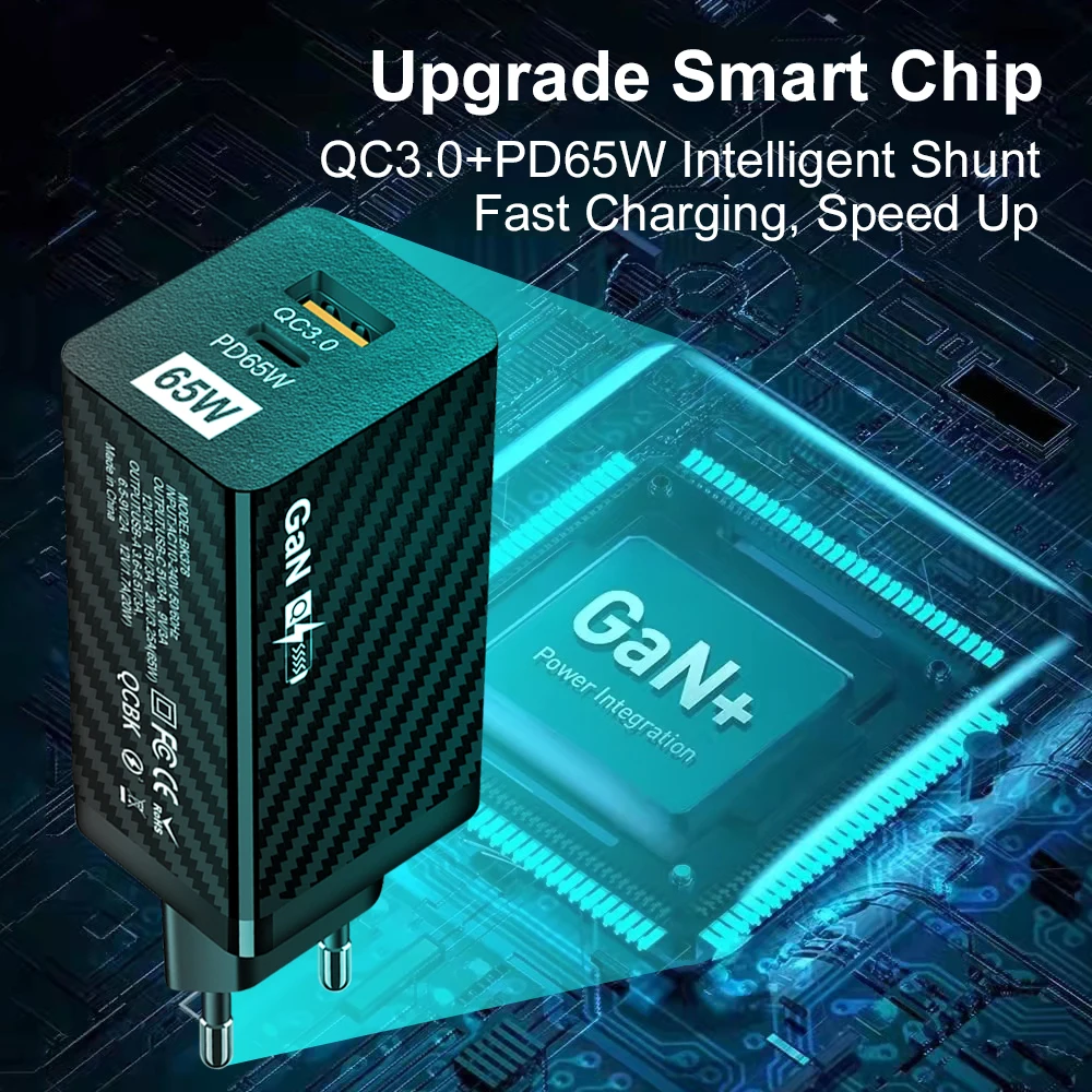 65W GaN Fast Charger Type C PD USB Charger Quick Charge 4.0 3.0 Portable Fast Charger For Laptop iPhone 13 Xiaomi Adapter chager