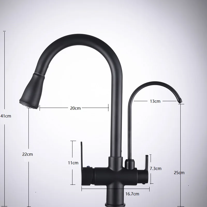 Черный кухонный кран с фильтром выдвижной смеситель для кухни поворот на 360