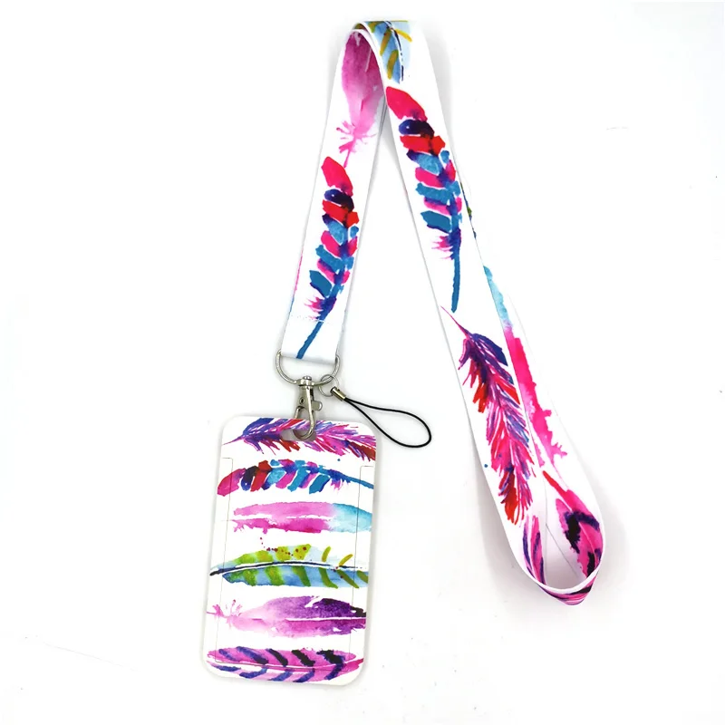 

Colorful Feathers Key lanyard Car KeyChain ID Card Pass Gym Mobile Phone Badge Kids Key Ring Holder Jewelry Decorations Gifts