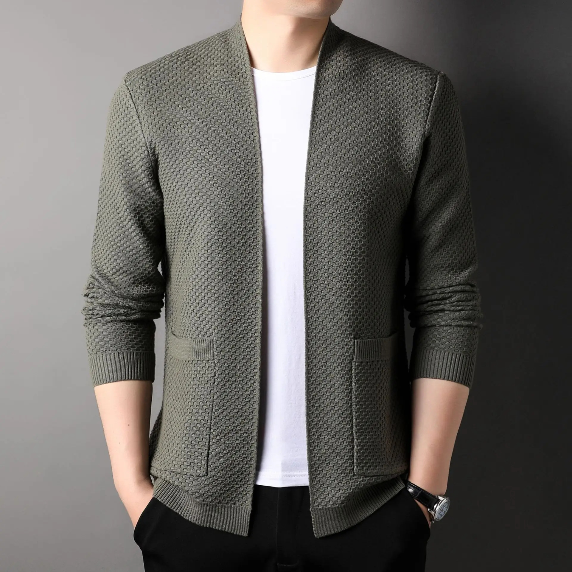 

2023 New Autum Winter Brand Fashion Knit Mens Solid Color Oversized Cardigan Sweater Knitting Casual Korean Sweatercoats Men