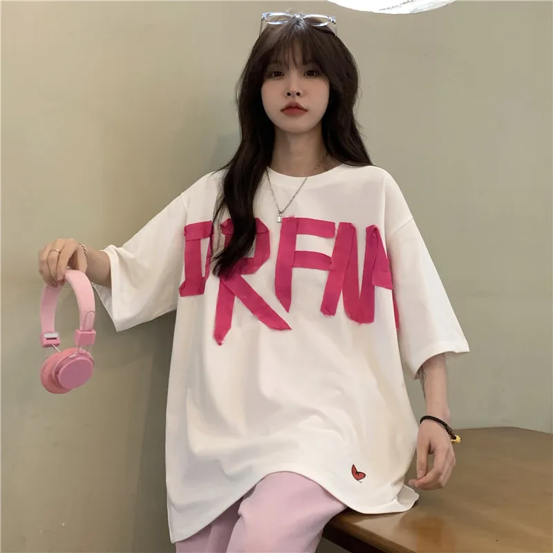 

Женские футболки, топы, японский Kawaii Ulzzang, Повседневная Свободная футболка с буквенным принтом, Женская Корейская одежда Harajuku для женщин