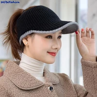 women color matching casual winter hat letter m logo empty top cap for female knitted hat sport