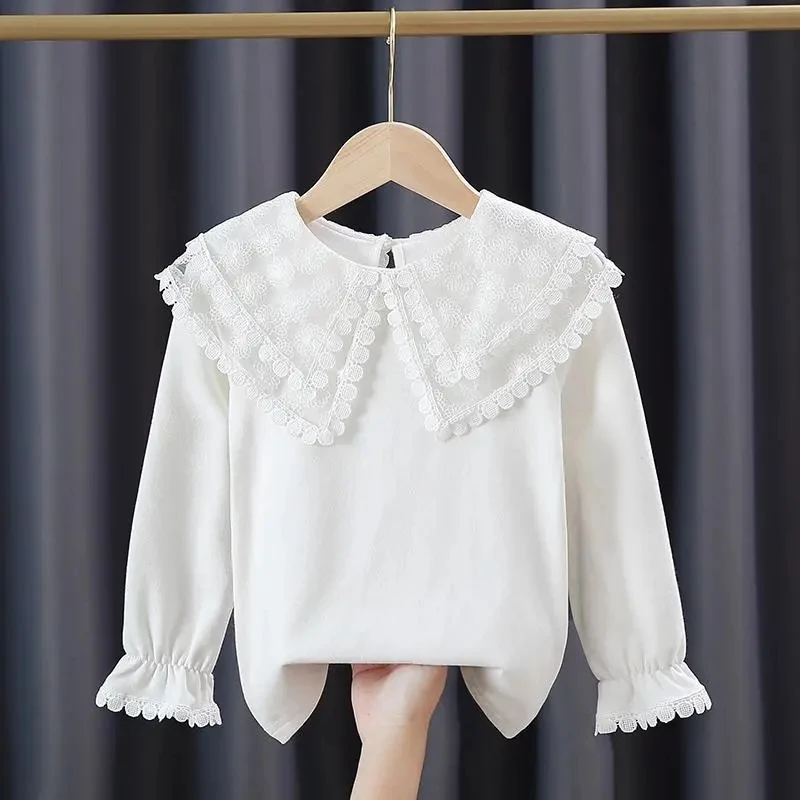 

Children's Clothing Girls Shirt Spring and Autumn Lapel Baby Wear White Bottoming Shirt Children's Top T-shirt
