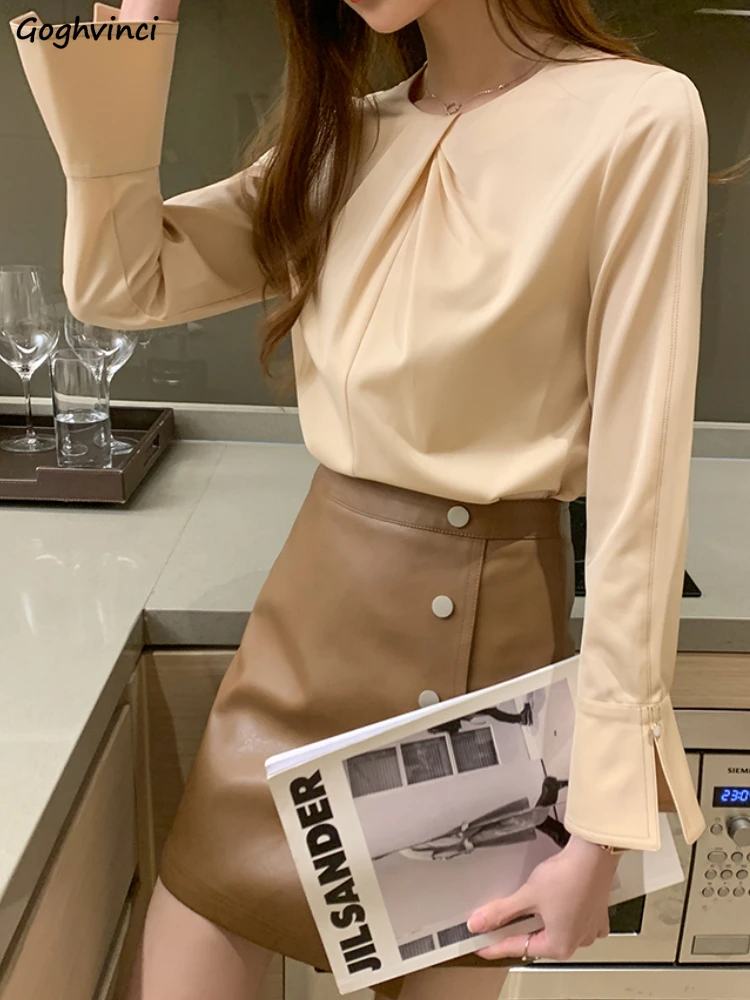 

Long Sleeve Blouses Women Elegant Vintage New Casual Loose Fashion Lady Simple Tender Design All-match Autumn O-neck Blusa Mujer