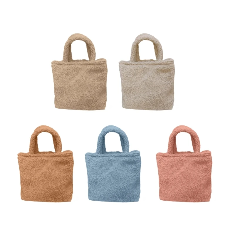 

Winter Tote Bag Large Capacity Shopping Bag Versatile Handbag Cellphone Bag for Girl Women Student Solid Color Plush Bag