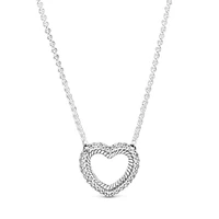 authentic 925 sterling silver sparkling snake chain pattern open heart collier necklace for women bead charm diy pandora jewelry
