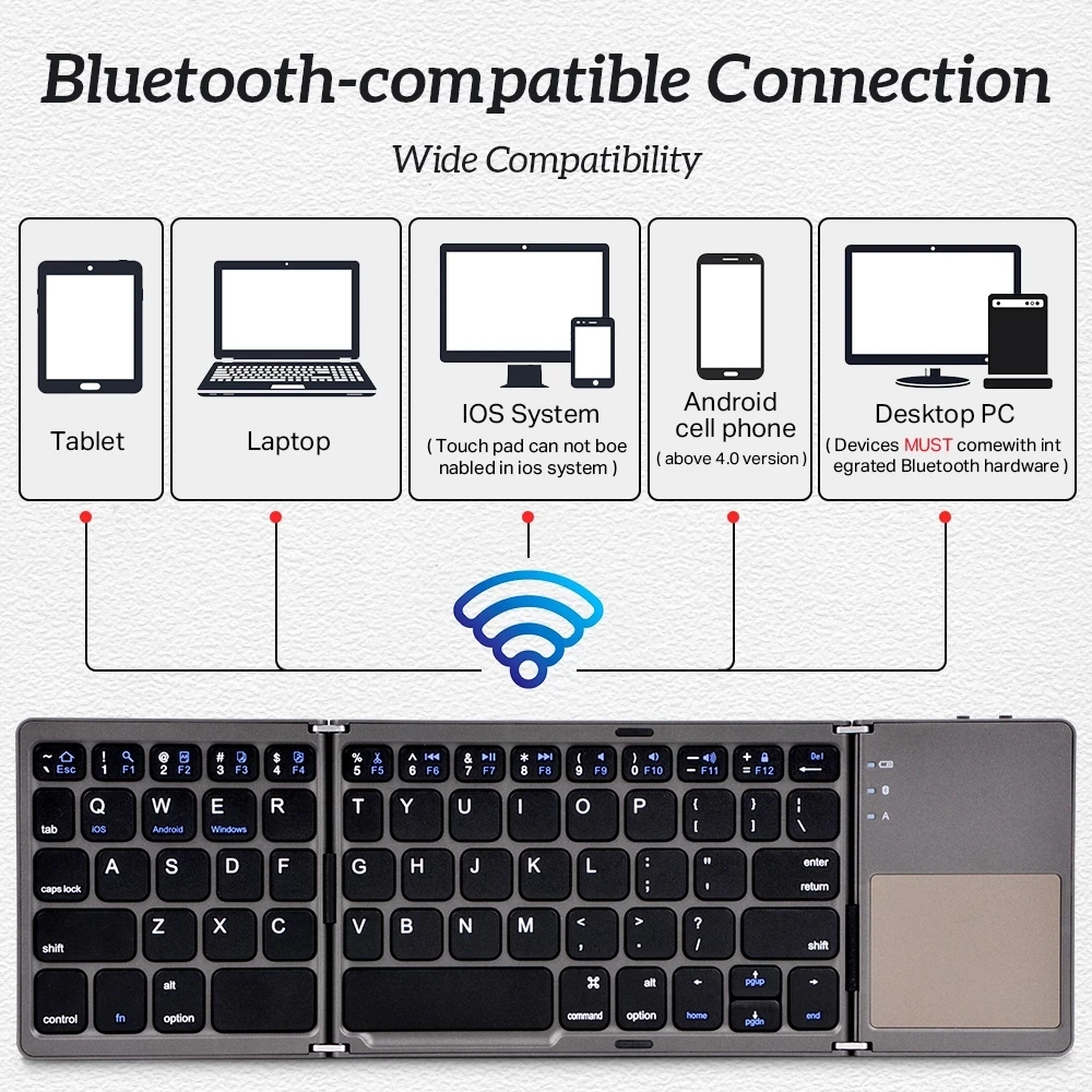 New Wireless Folding Keyboards Portable Mini Bluetooth Keyboard With Foldable Touchpad For Windows Android IOS Phone Tablet images - 6