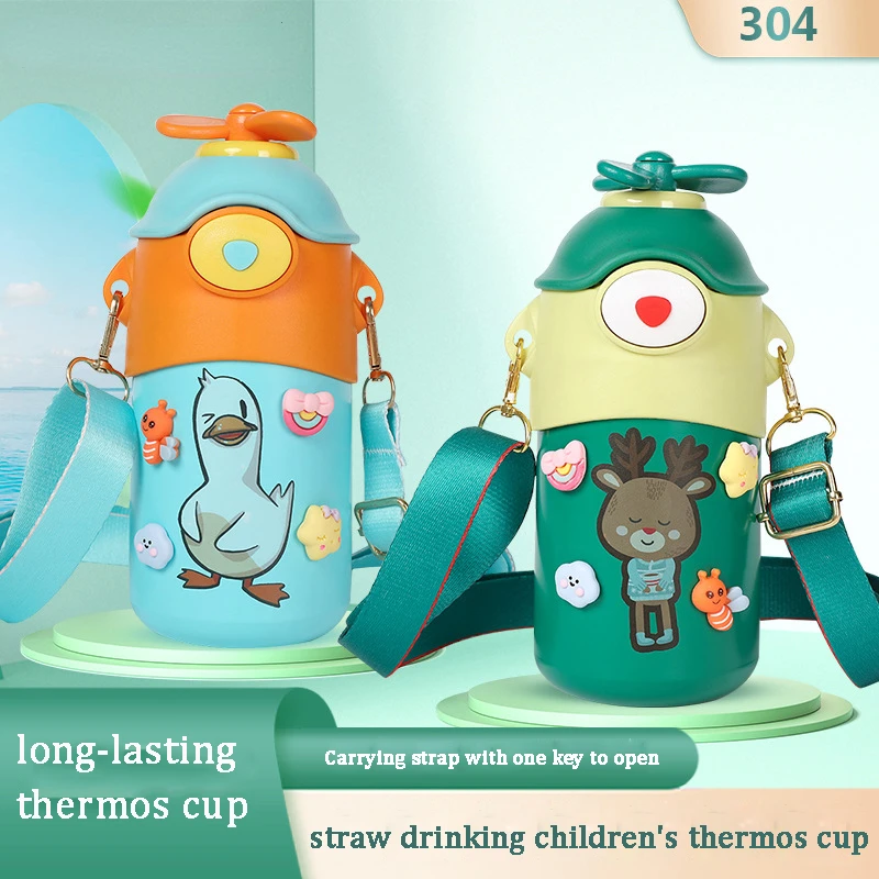 

304 Stainless Steel Cute 3D Cartoon Sippy Thermos Drink Children'S Portable Thermal Cup Water Bottle Keeps Cold And Heat