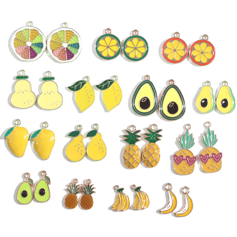 

10pcs/Lot Enamel Lemon Pineapple Avocado Mango Pineapple Fruit Shape Charms Pendant Fit For Jewelry Earring Bracelet Handmade