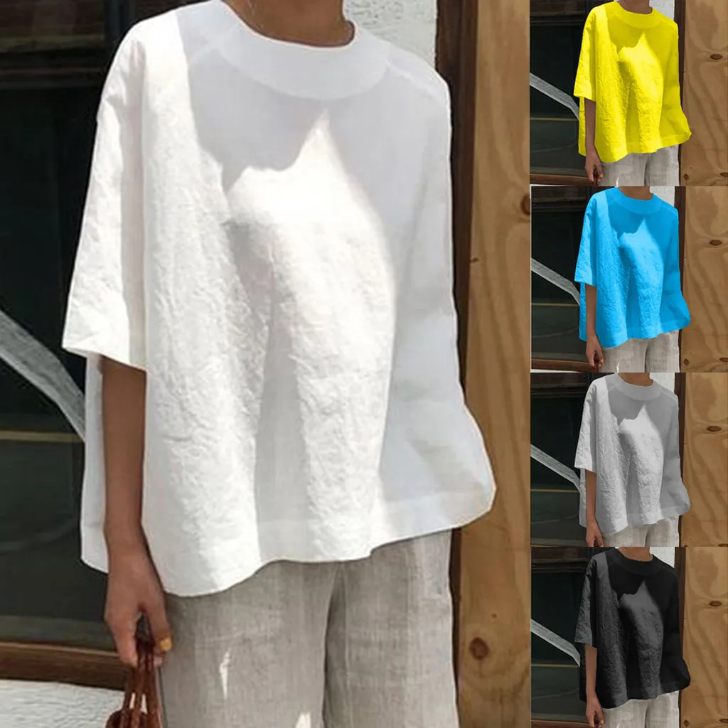 

Cotton Linen 2022 New Women Fashion Autumn Loose Sleeve Solid Color Casual Roupas Femininas Fashion Clothing топ женский#15