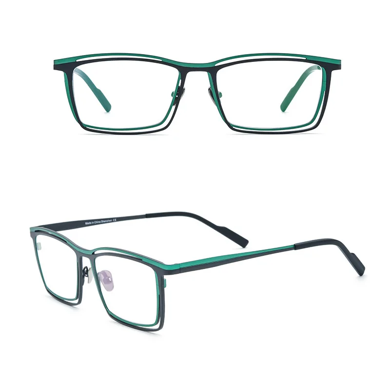 Belight Optical Pure Titanium Double Full Rim Square Vintage Retro Glasses Prescription Lens Eyeglasses Frame Eyewear 185765