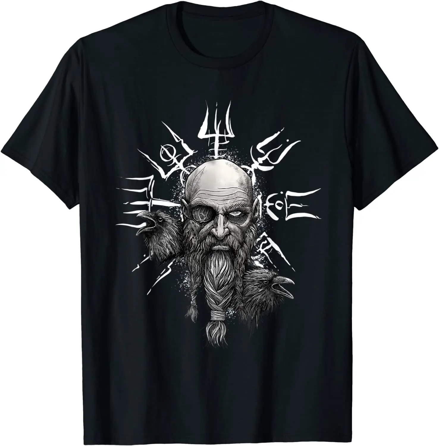 

Vikings Vegvisir Odin with Hugin and Munin | Nordic Men T-Shirt Short Sleeve Casual Cotton O-Neck Summer Shirt