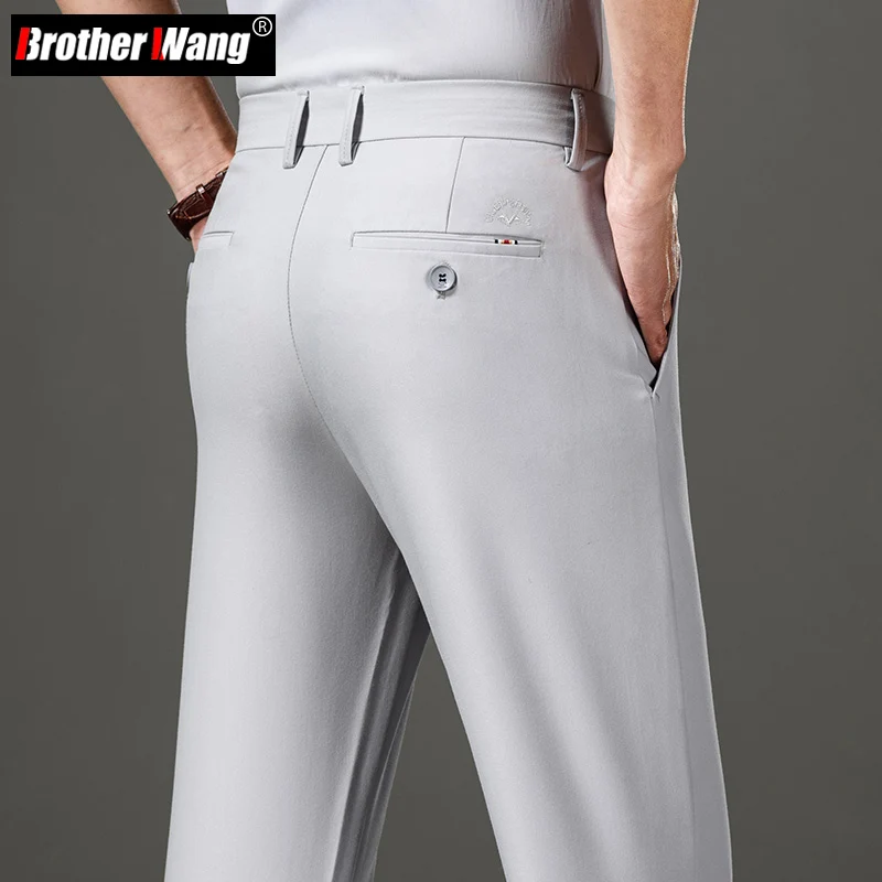 

2022 Spring Summer New Men's Elastic Straight Casual Pants Classic Style Light Grey Business Trousers Male Brand Khaki
