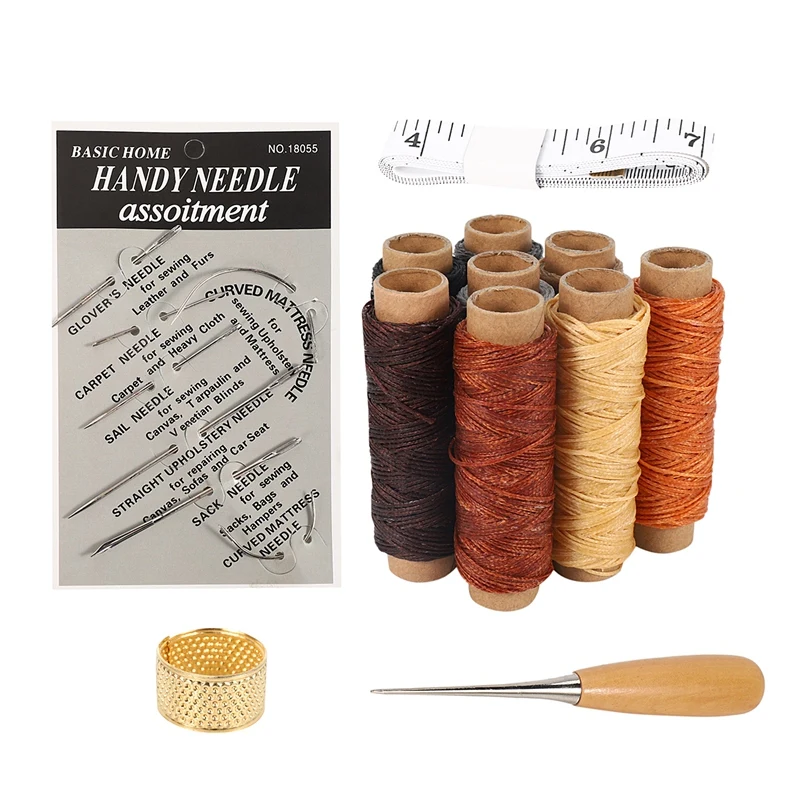 

18 Pieces Leather Craft Tools With Hand Sewing Needles Drilling Awl Waxed Thread And Thimble For Leather Upholstery Carpet Canva