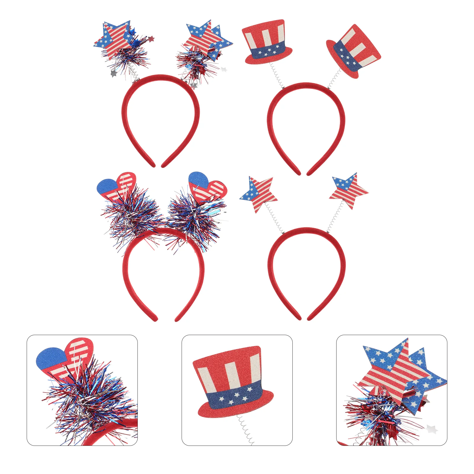 

4 PCS United States Decorative Headwear Party Headdress Baby Gifts Girls Hats Fourth July Festival Tassel Hair Ornament