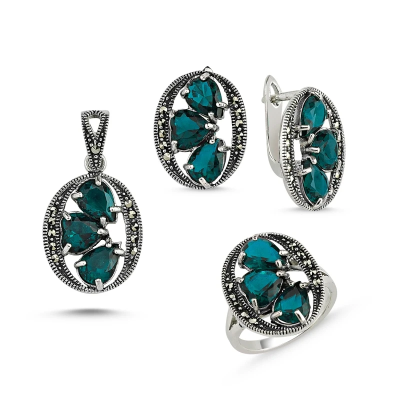 

Серебряные серьги и кольцо с подвеской 925 пробы Marcasite