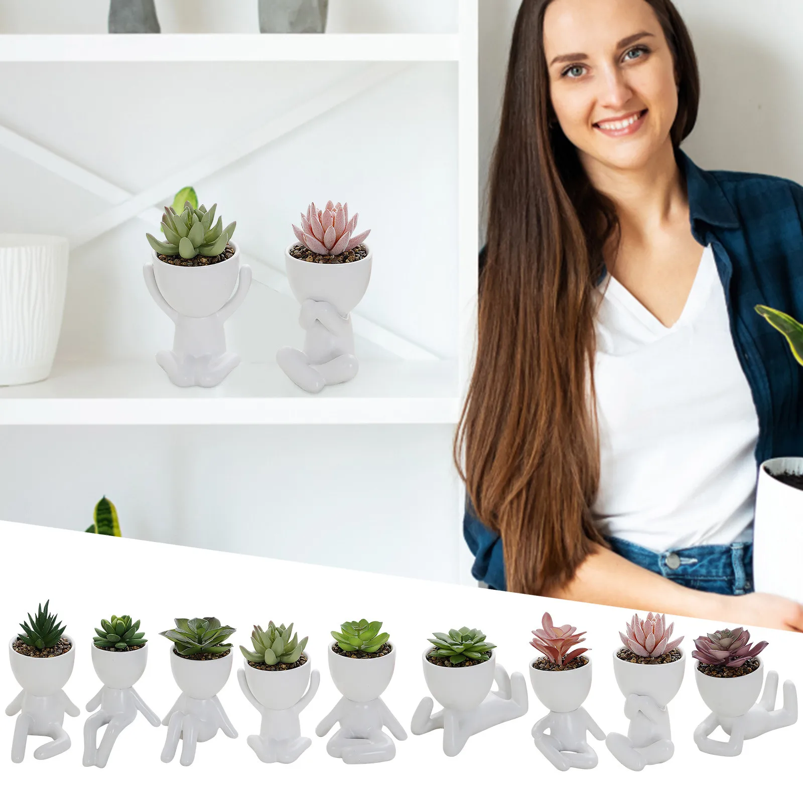 

Cute Figure Ceramic Doll Flower Pot Decoration Planter Succulents Flower Cactus Bonsai Bonsai Planter Container Creative Design