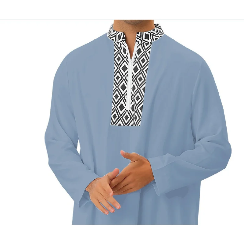 Men's Loose Fitting Robe New Muslim Middle East Arab Dubai Malaysia Pocket Zippered Shirt