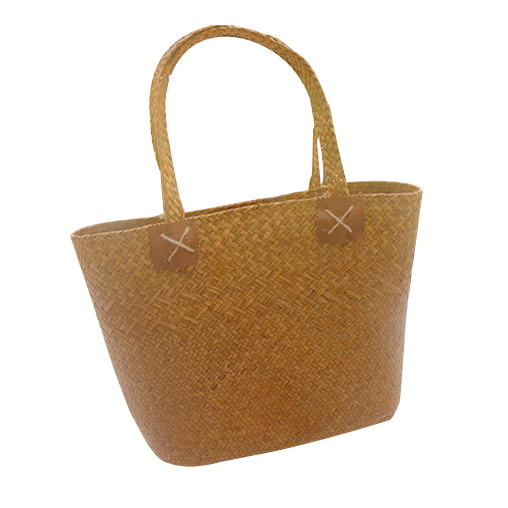 

Boho Hamper Straw Handbag Women Desktop Woven Shopping Basket Shopping Bag Seaweed Straw Bag Miss Hand Woven Bag Basket Picnic