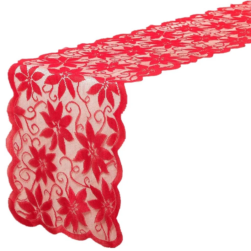 

Christmas Table Runner With Red Leaves Lace Festival Table Runner Christmas Table Decoration For Parties & Gatherings