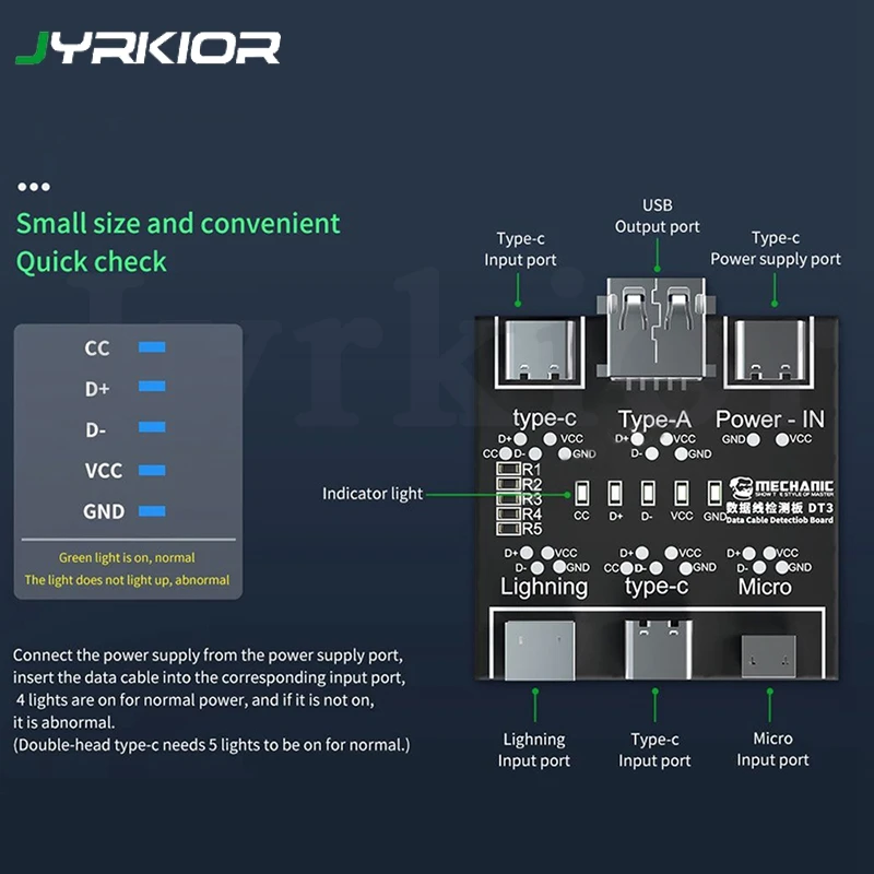 

MECHANIC DT3 USB Cable Tester Data Cable Test PCB Board For iPhone Android USB Type-C Lightting Date Cable On-Off Detection Tool