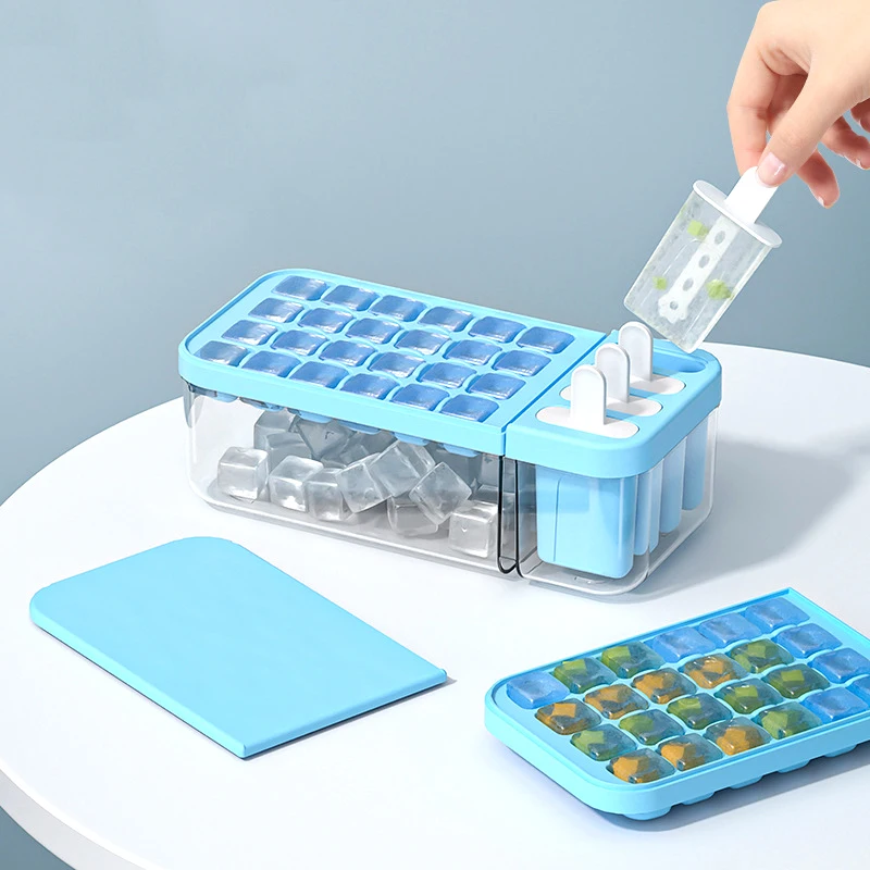

2 in 1 Ice Cube Tray with Storage Box 24 Grid Press Easy Release Ice Cube Mold DIY Ice Cream Moulds for Wine Juice Cool Drinking