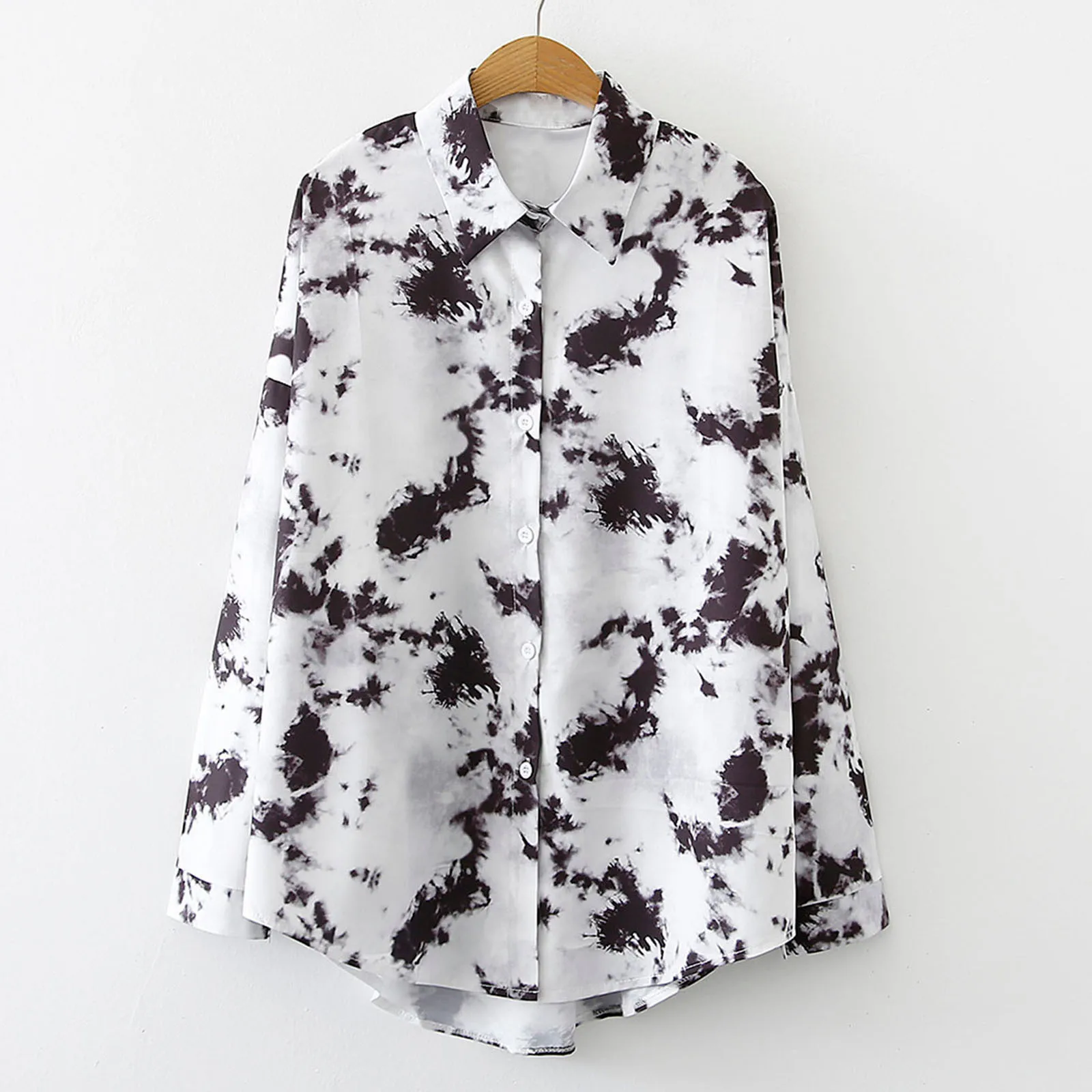 

Long Lapel Women Print Casual Blouse Fashion Sleeve Button Shirt Top Women's Blouse Button down Shirt for Women