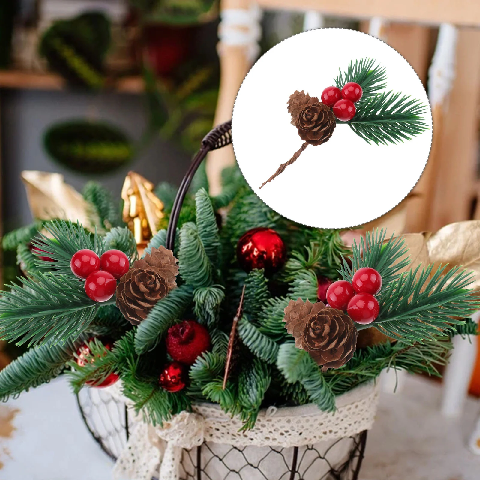 

Christmas Pine Branches Berry Artificial Pick Supplies Cone Holly Picks Party Berriesdecor Wreath Adornment Evergreen Decoration