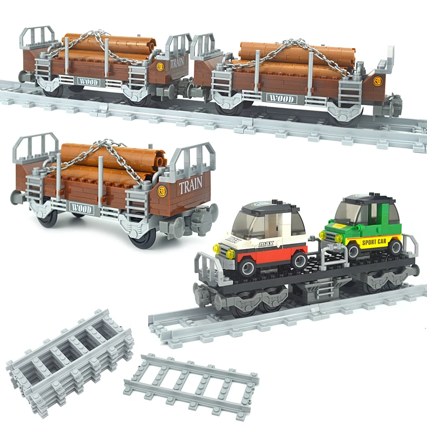 

City Train Cabin Carriage Model Building Kits Compatible All Brands City Light Gray Trains Rails 021 3D Blocks Building Toys