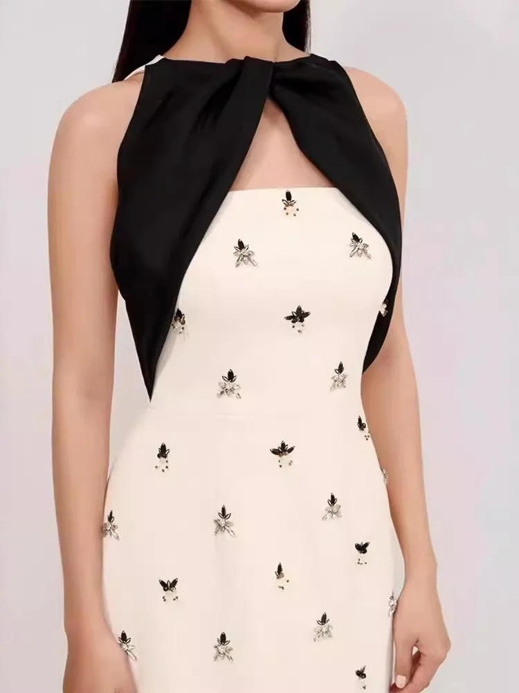 Женское вечернее платье с вышивкой DEAT облегающее ажурное контрастных цветов