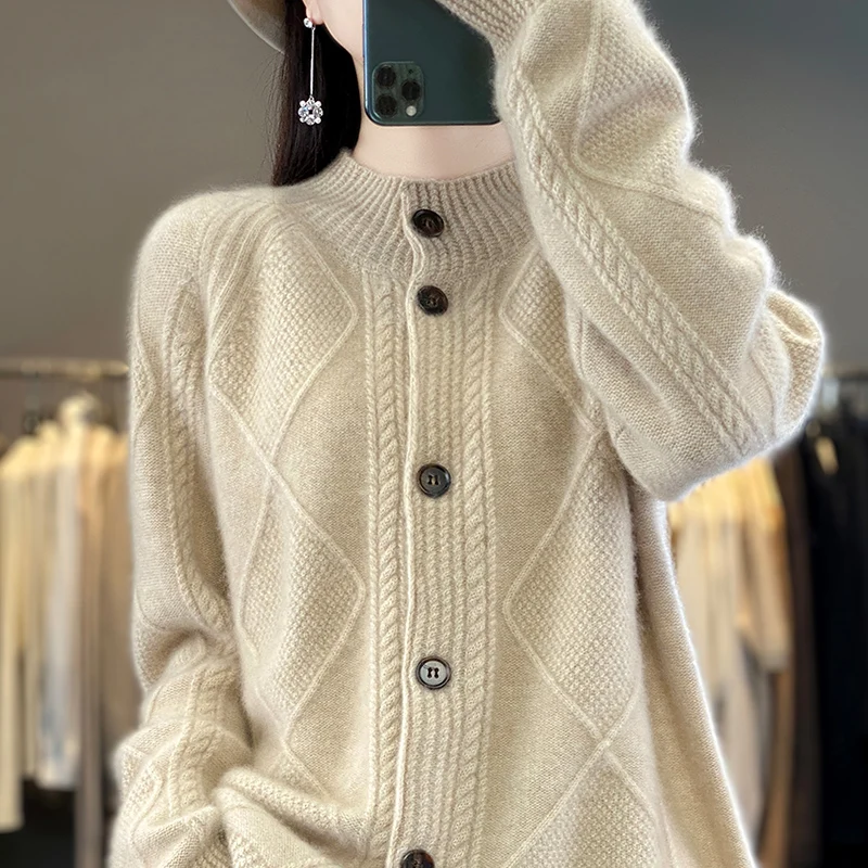 Осень/зима новый модный однотонный кардиган из 100% мериносовой шерсти с