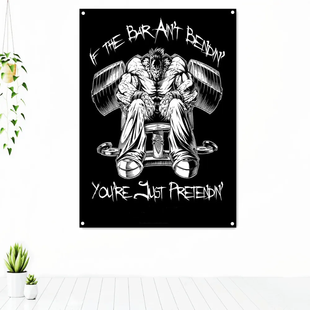 

IF IF THE BAR AN'T BENDIN' YOU'RE JUST PRETENDN Workout Motivational Poster Tapestry Wall Art Fitness Exercise Banner Flag