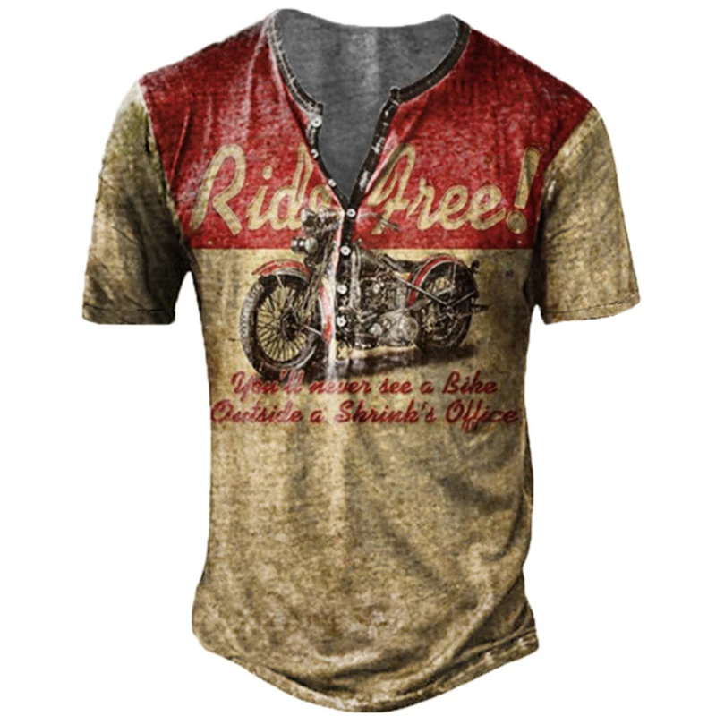 

Summer Men's Outdoor Sports Hiking Casual Short Sleeves Oversized Loose Clothes Vintage Short Sleeve Locomotive Printed T shirt