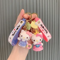 bandai kt holle kitty cat key chain silicone accessories soft glue keychain gift pendant lovely cartoon doll keyring woman