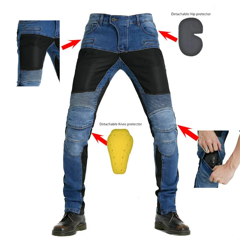 

Classic Mens PK 719 Jeans Summer Breathable Patchwork Motorcycle Riding Jeans Fashion Slim Trousers Anti-fall Protect Equipment