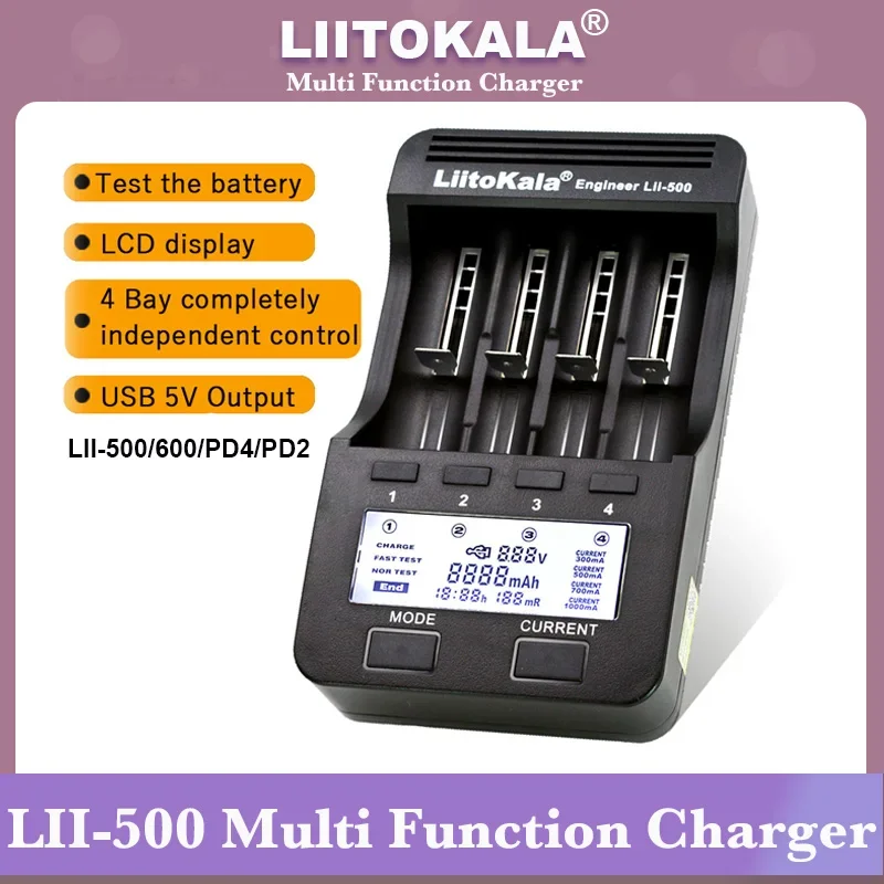 Liitokala lii500 lii600 liipd4 pd2 ЖК-дисплей 3 7 В/1 2 В AA/AAA 18650/26650/16340/14500/10440/18500 Зарядное устройство