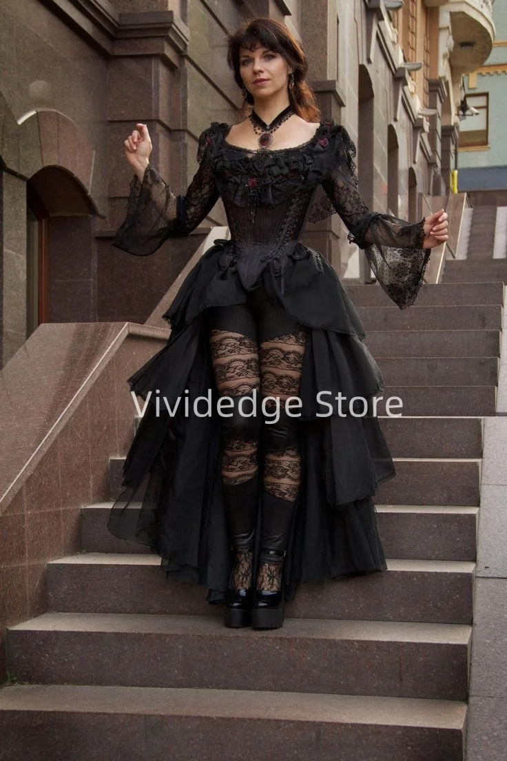 Черное готическое свадебное платье по индивидуальному заказу юбка с рюшами