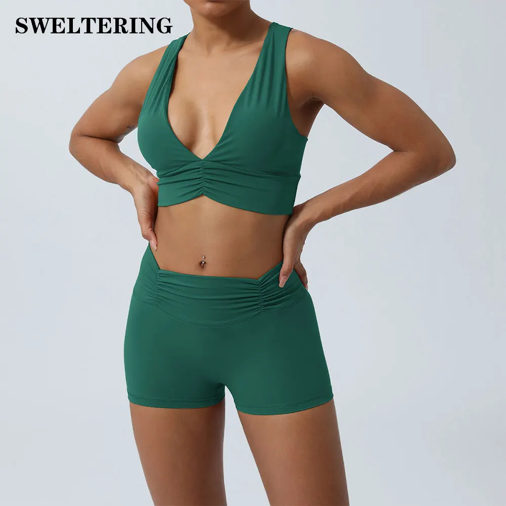 Женский комплект для йоги и фитнеса из 2 предметов бюстгальтер спортивные шорты с