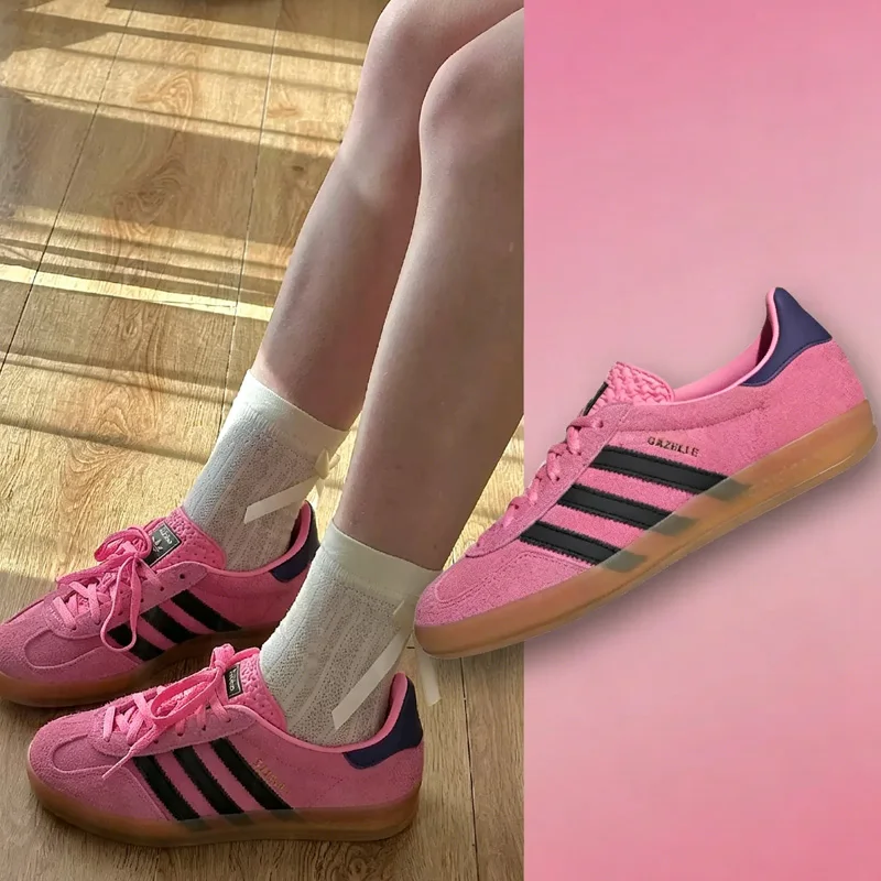 Фото Женские синие замшевые кеды Adidas Originals KH6038 с тремя белыми полосками, низкие, с резиновой подошвой, винтажные, повседневные, для прогулок №1